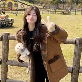 美拉德两面穿羊羔毛外套女秋冬感流行超好看皮毛一体棉服