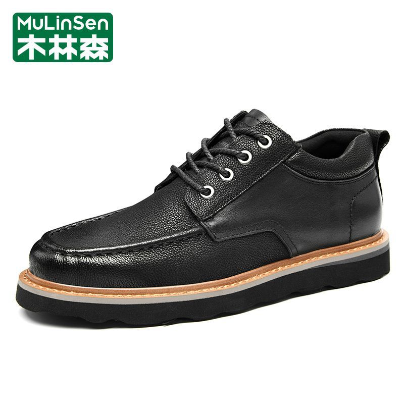 木林森男鞋夏季2025年新款休闲商务英伦皮鞋爸爸工作上班厚底板鞋