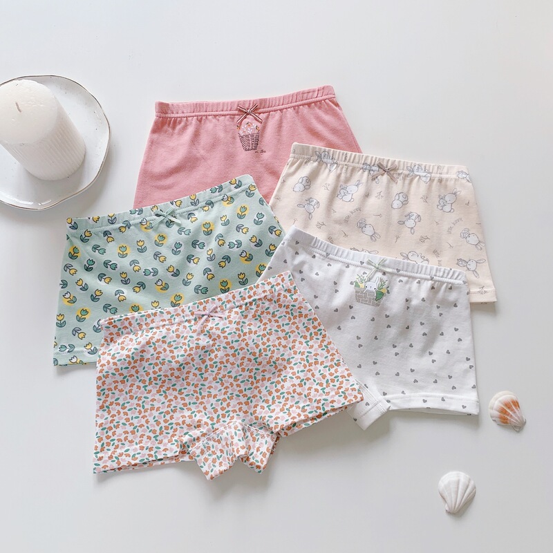 MIMO 5 Boxed Children's Underwear Girls Cute Korean Style Small Floral Pure Cotton Boxer Bottoming Shorts MIMO 5 Boxed Children's Underwear Girls Cute Korean Style Small Floral Pure Cotton Boxer Bottoming Shorts