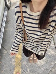 韩系设计感条纹薄款长袖T恤女2025夏季新款慵懒风防晒罩衫上衣