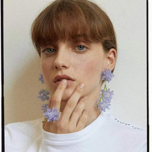 法式小众复古戒指开口可调节欧美个性时尚夸张编织花朵串珠指环女