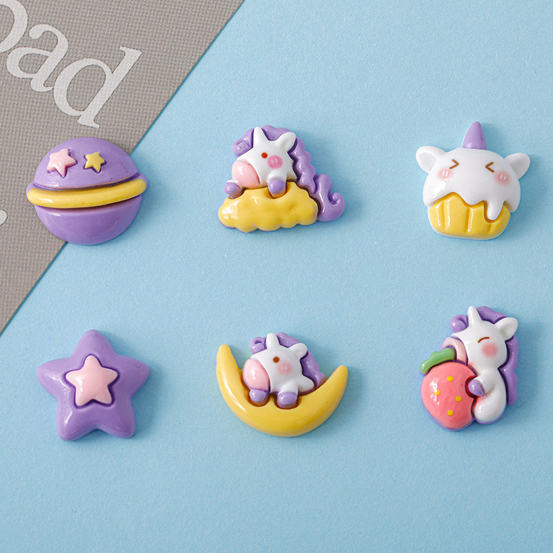 Unicornio estrella de dibujos animados DiDi accesorios de resina crema pegamento para el cabello de la caja del teléfono móvil agujero agujero hebilla material de pegatina de refrigerador