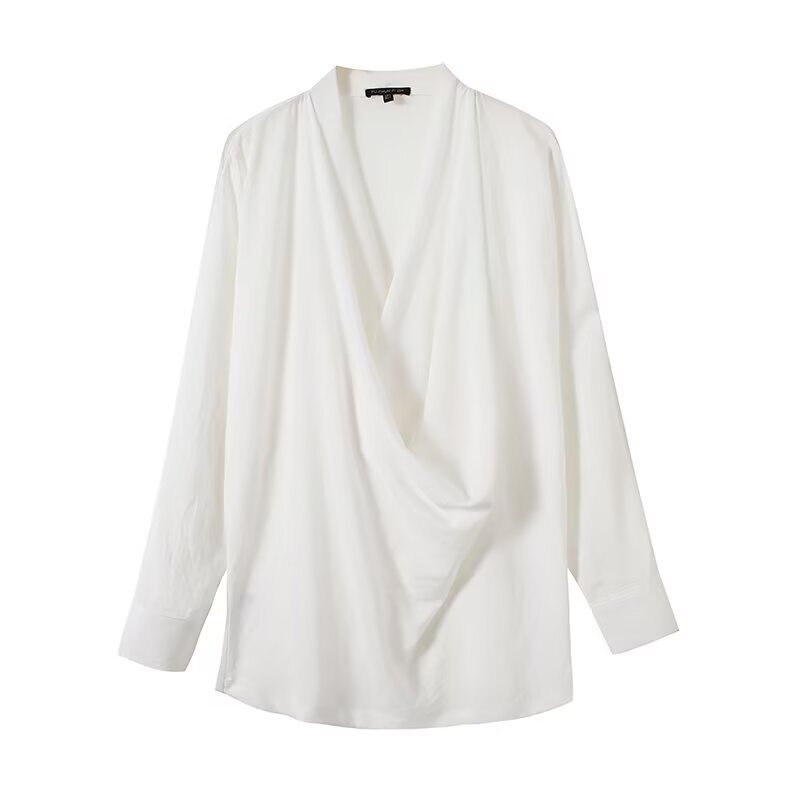 Myst&Za Summer New Cross-Border Women's Clothing, Pure and Alluring Style, Slimming, Simple and Flowing, Draped Collar Long-Sleeve Shirt