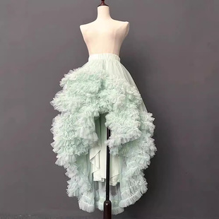 Performance clothing matching mesh skirt dance multi-level fluffy yarn T-stage catwalk front short back long cake skirt