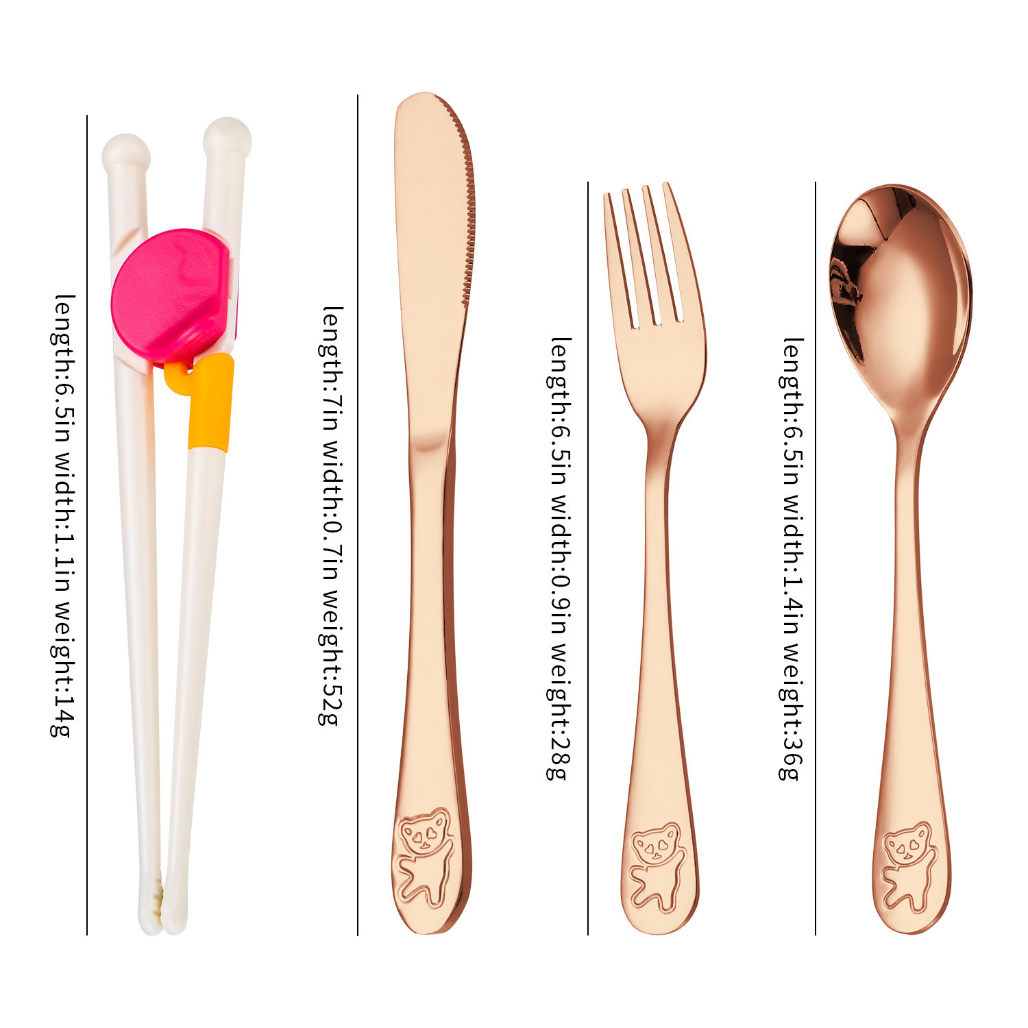 Creativo 304 de acero inoxidable cuchillo para niños, tenedor y cuchara palillos traje de dibujos animados de alto aspecto cuchara de entrenamiento Tenedor Oso vajilla