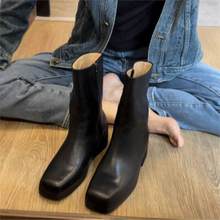 现货头层牛皮~小众粗跟真皮中筒骑士靴女堆堆靴瘦瘦靴短靴高跟马