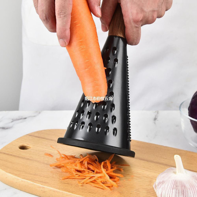 8.5inch ブラックコーンステンレス鋼おろし金キッチン多目的フルーツ、ジャガイモ、野菜カッティング木製ハンドルコーンおろし金|undefined