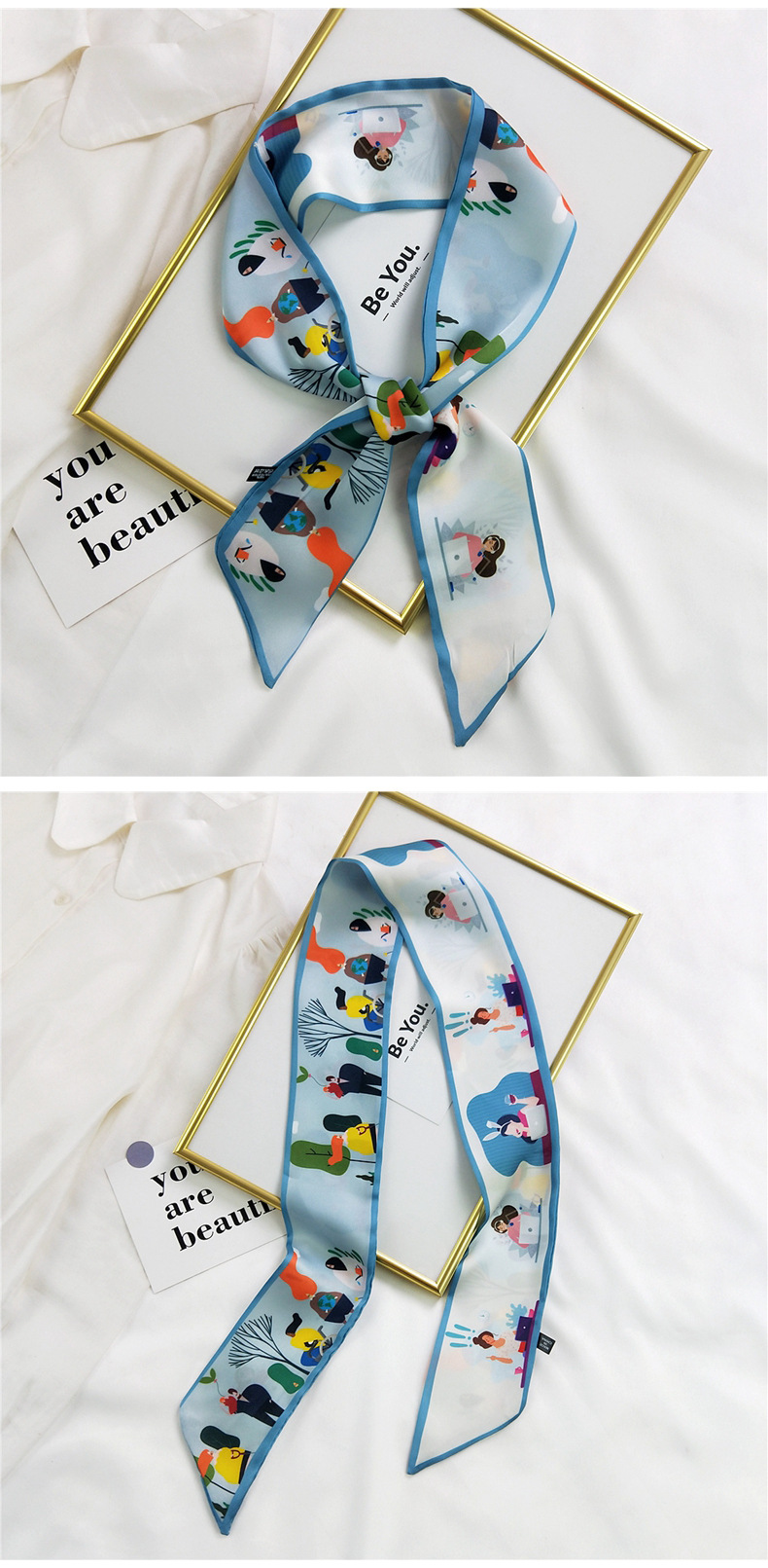 20g Weight Silk Scarf Classification Travel Occasion Unisex Gender Sweet Style Khaki, Multicolor, Dark Blue, White, Red, Green, Blue, Yellow, Black Color Fashion Silk Scarf Hair Tie 7