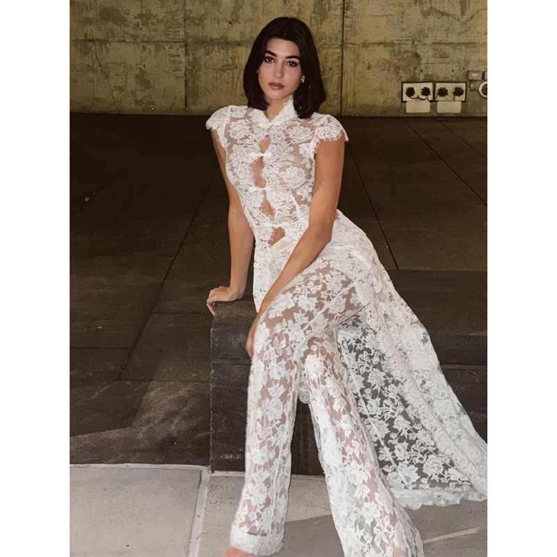In Stock - Sexy Party Dress Lace Hollow-Out Sleeveless Top and Pants Set 2026 New Model Cross-Border European and American Style In Stock - Sexy Party Dress Lace Hollow-Out Sleeveless Top and Pants Set 2026 New Model Cross-Border European and American Style