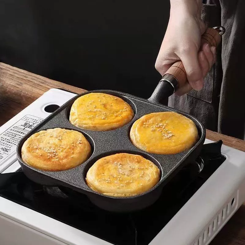 Жарочный яичный cooker, чугунная four -hole яичная лепешка pot завтрак, антипригарная pan, углубленный яичный burger mold форма жареное яйцо фабрика
