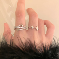Japanese and Korean Minimalist Star Open Ring Set for Women, Unique Design, Fashionable and Personal Open Ring, Adjustable for Index Finger