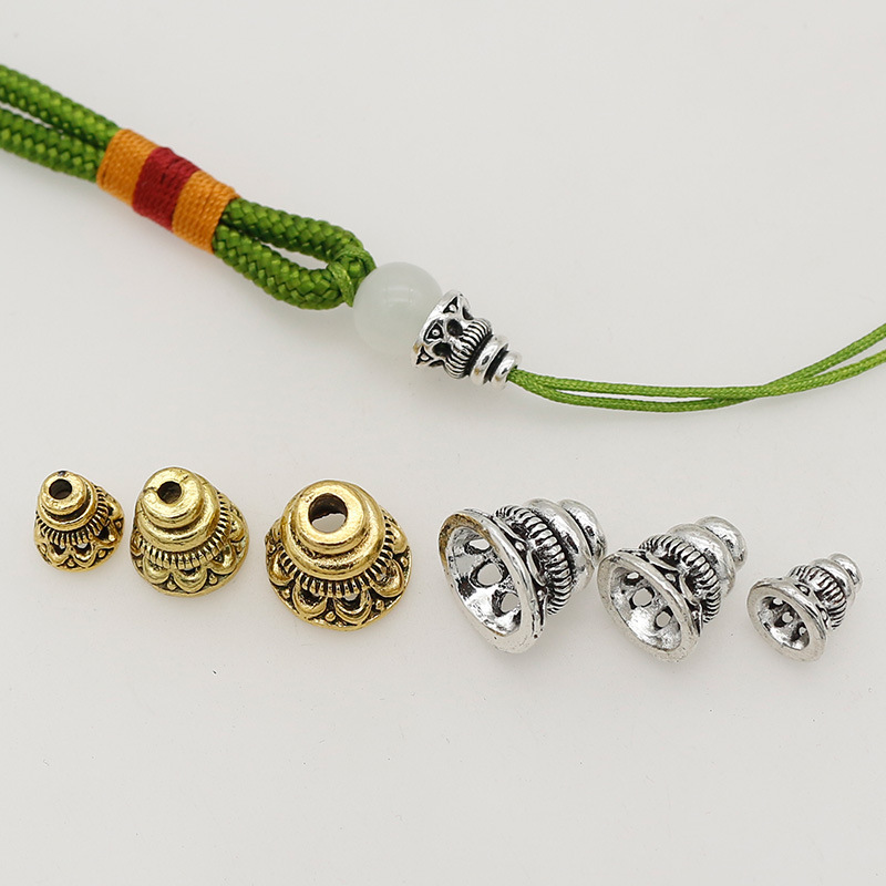 Retro hollow tee pagoda head 8/10/12mm Xizang silver torus bead cap tassel cap DIY jewelry accessories