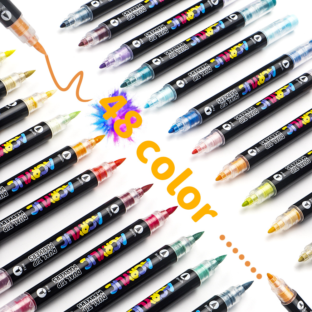 Transfronterizos de venta caliente blando y duro doble cabeza líquido directo acrílico marcador de pluma de color grande conjunto de estudiantes de pintura de arte marcador