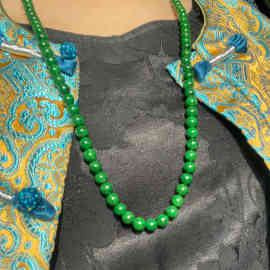 天然翡翠干青圆珠项链铁龙生阳绿新中式复古国风毛衣链原创女礼物