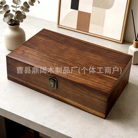 跨境木质明信片整理盒首饰照片多用途带金属锁扣杂物相思木收纳盒