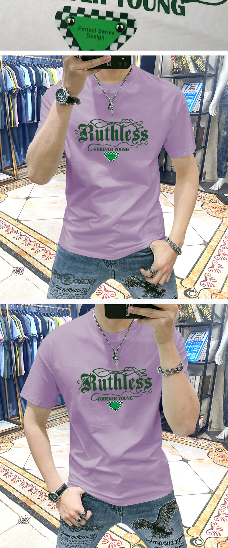 T-shirt da uomo in cotone con stampa a lettere personalizzata_voghion.com