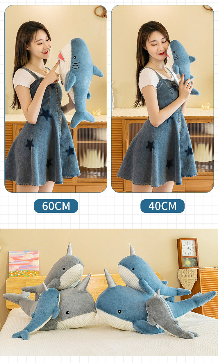 Shark Pillow Whale Pillow Sleeping Doll Soothing Doll Bedroom Super Soft Clip Leg Pillow Birthday Gift for Men and Women