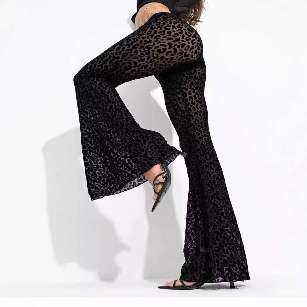 Estación independiente transfronteriza europea y americana, ropa de mujer, estilo explosivo, tela de malla sexy, cintura alta, piernas largas, pantalones casuales. image 3