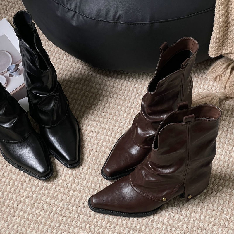 2025 Autumn and Winter New Style Short Boots for Women with Chunky Heels and Pointed Toe Design, British Style Women's Boots, Mid-Calf Boots for Women 2025 Autumn and Winter New Style Short Boots for Women with Chunky Heels and Pointed Toe Design, British Style Women's Boots, Mid-Calf Boots for Women