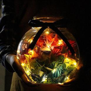 Thousand Paper Cranes Origami Glass Bottle, One Thousand Finished Products Bottled, Creative Decoration, Transparent, 520 Pieces