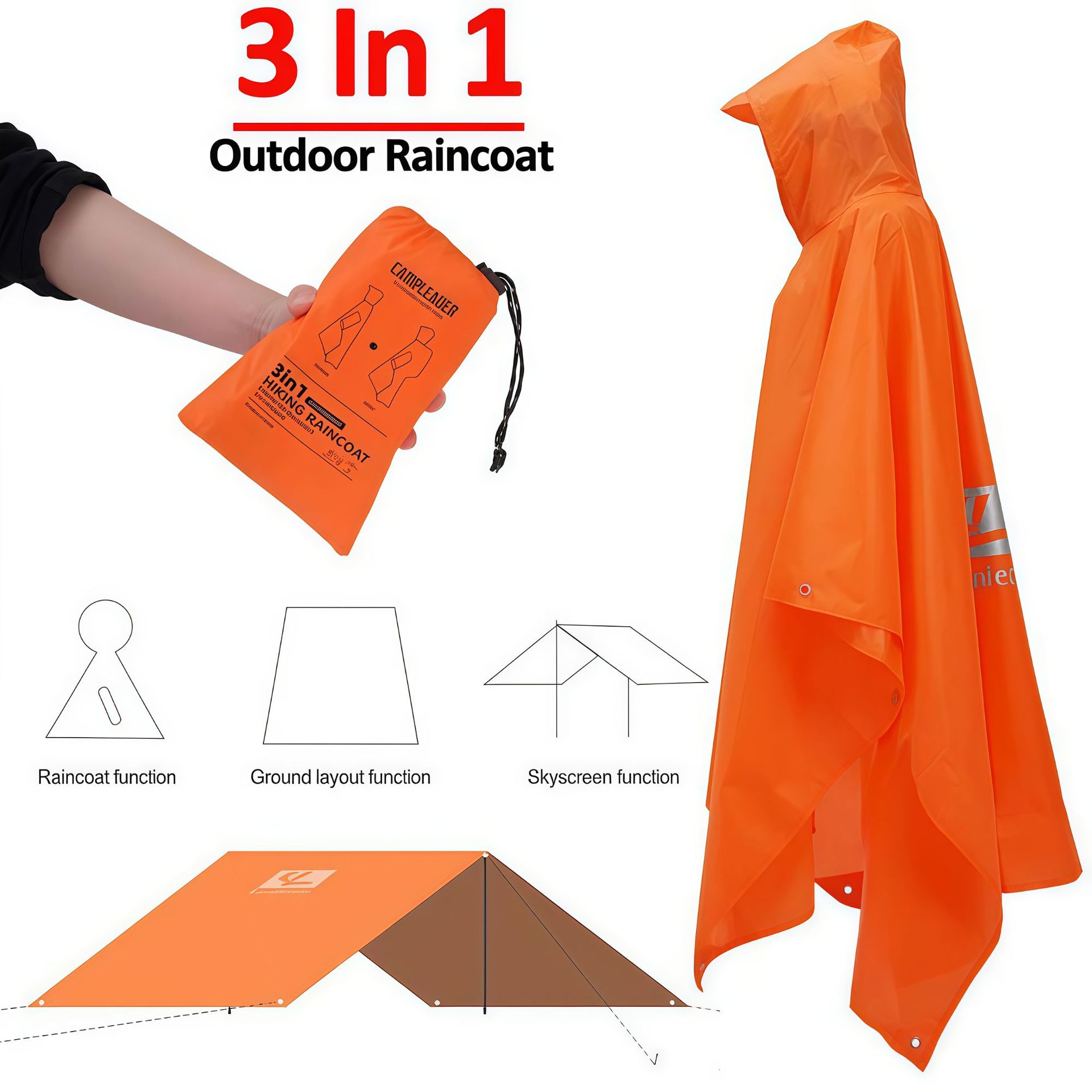 Poliéster 3 - en - 1 al aire libre chaqueta de lluvia viajar multifuncional caminata montañosa bicicleta conveniente para llevar capa chaqueta de lluvia al por mayor