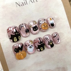 萬聖節派對穿戴甲小紅書怪屋小黑貓節日氛圍感蜘蛛南瓜假指甲