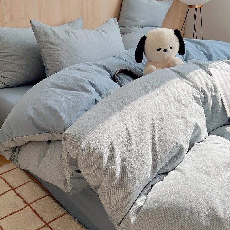 Algodón lavado de algodón Juego de cuatro piezas Algodón puro 2024 Nuevo otoño e invierno Sábana simple Funda de edredón Juego de cama de tres piezas 4