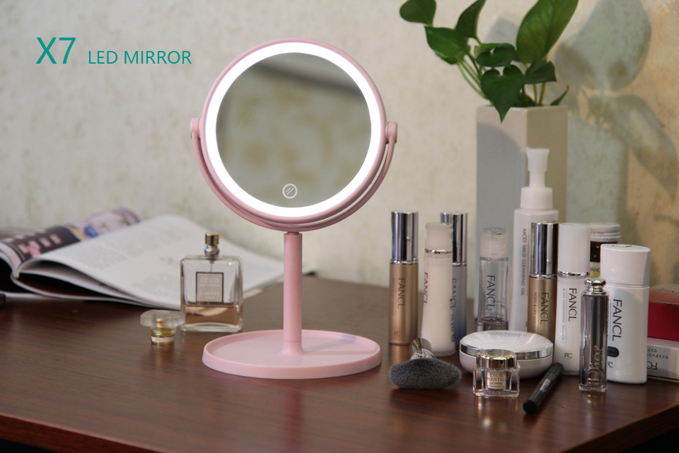 台式LED化妆镜子USB梳妆镜桌面收纳折叠镜便携带灯补光美妆镜批发详情6