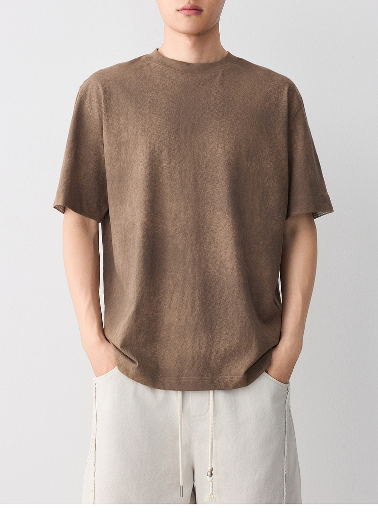 Áo thun nam tay ngắn cổ tròn chất liệu lanh cotton phong cách đường phố — màu cà phê chi tiết 32