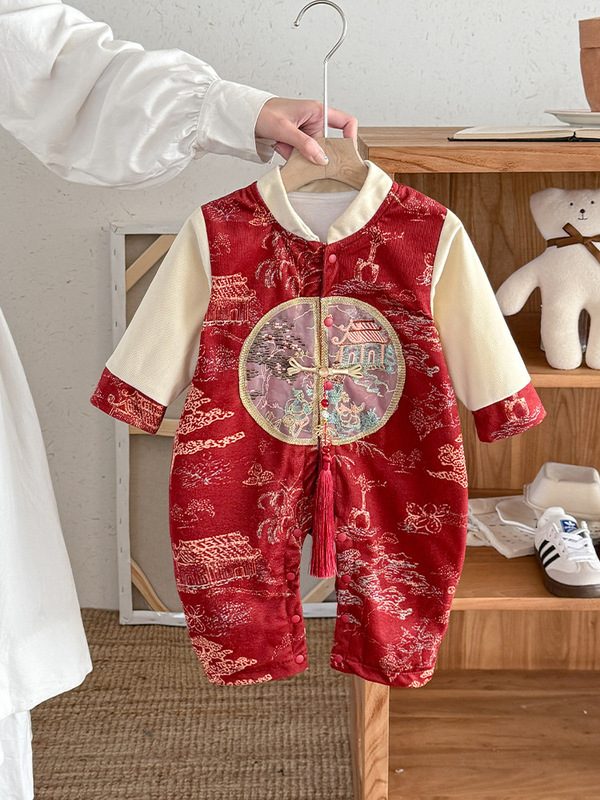 満月の赤ちゃんの服の春と秋の連体服の中国式の国風の服の洋風のかわいい男女の赤ちゃんの春の服のドレス|undefined