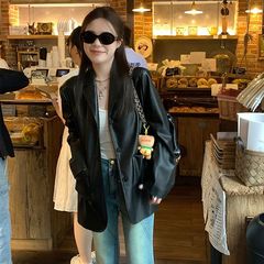设计感西装皮衣外套女2025新款韩系机车风高街时尚黑色PU小西服潮