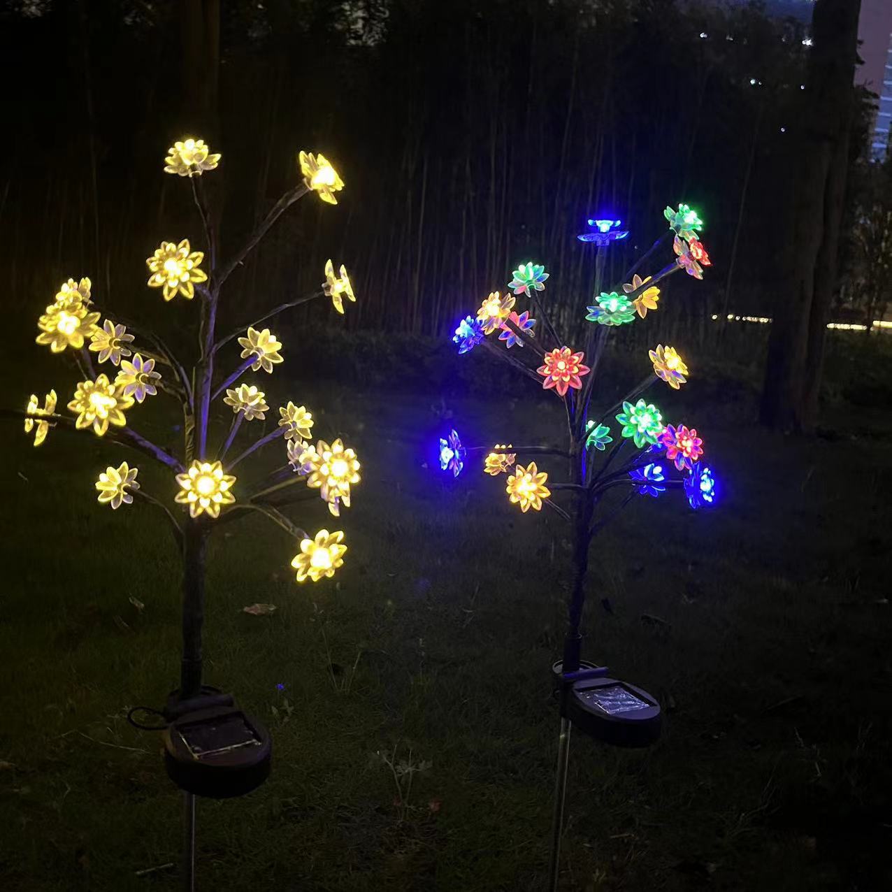 Solar Branch Light String Cherry Blossom Lotus Ground Lamp Outdoor Waterproof Courtyard Decorative Lamp Garden Warm Lawn Lamp