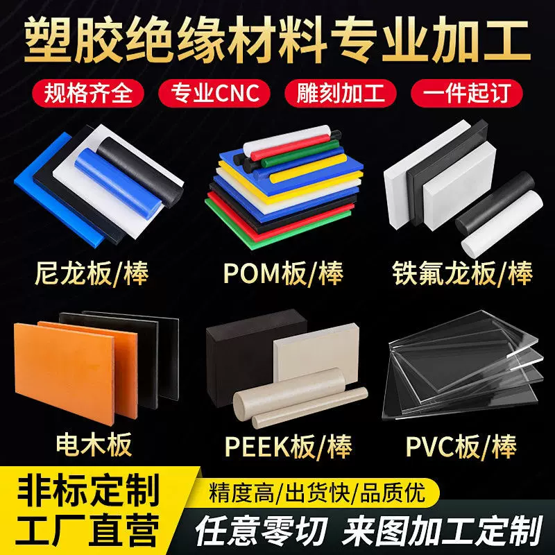 黑白PP塑料板PVC黑PE赛钢POM绝缘耐磨铁氟龙电木PEEK板棒