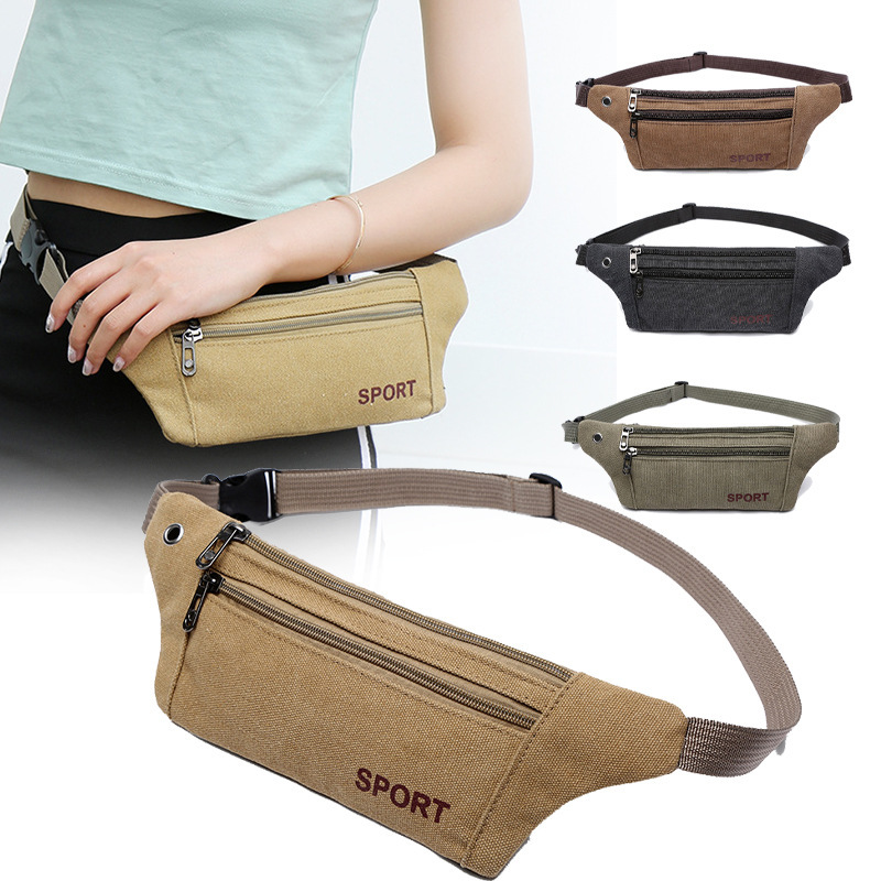 Sports Waist Bag for Men and Women 2025 New Outdoor Mobile Phone Bag Running Fitness Leisure Close-Fitting Canvas Small Bag Wholesale