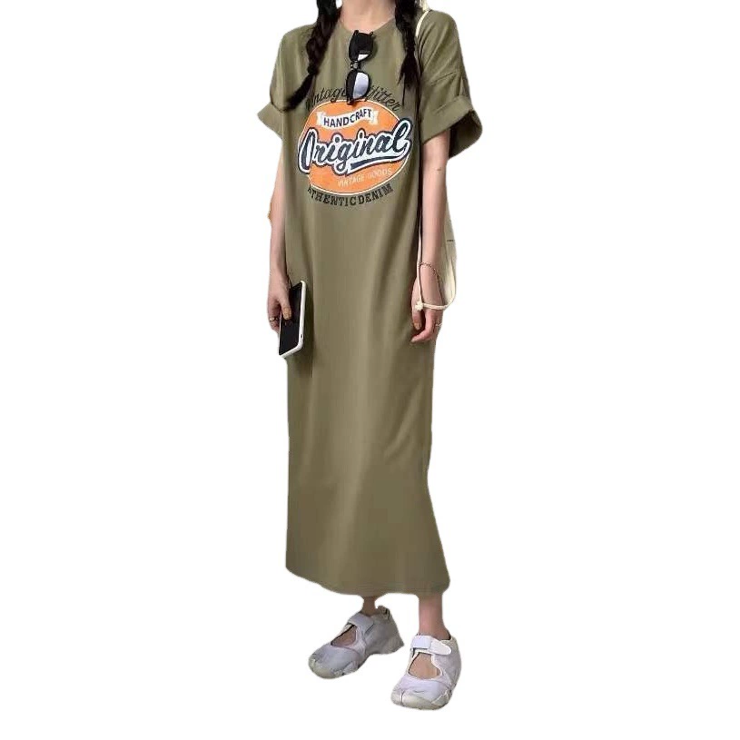 Платье-футболка с короткими рукавами для полных девочек, женское летнее длинное ленивое платье выше колена больших размеров на 2023 год, повседневное длинное платье