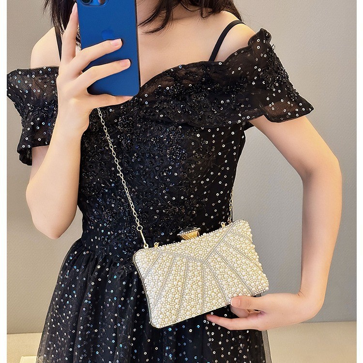 2025 Europa y Estados Unidos lujosos paquetes de cena de damas con diamantes de perlas para la fiesta con una bolsa de mano vestido vestido de moda