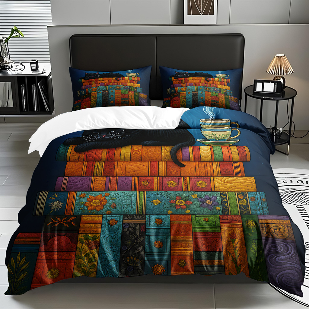 Transfronterizo textil doméstico molido caricatura gatito impresión digital suave permeable colcha colcha set fuente fábrica Temu / JIT