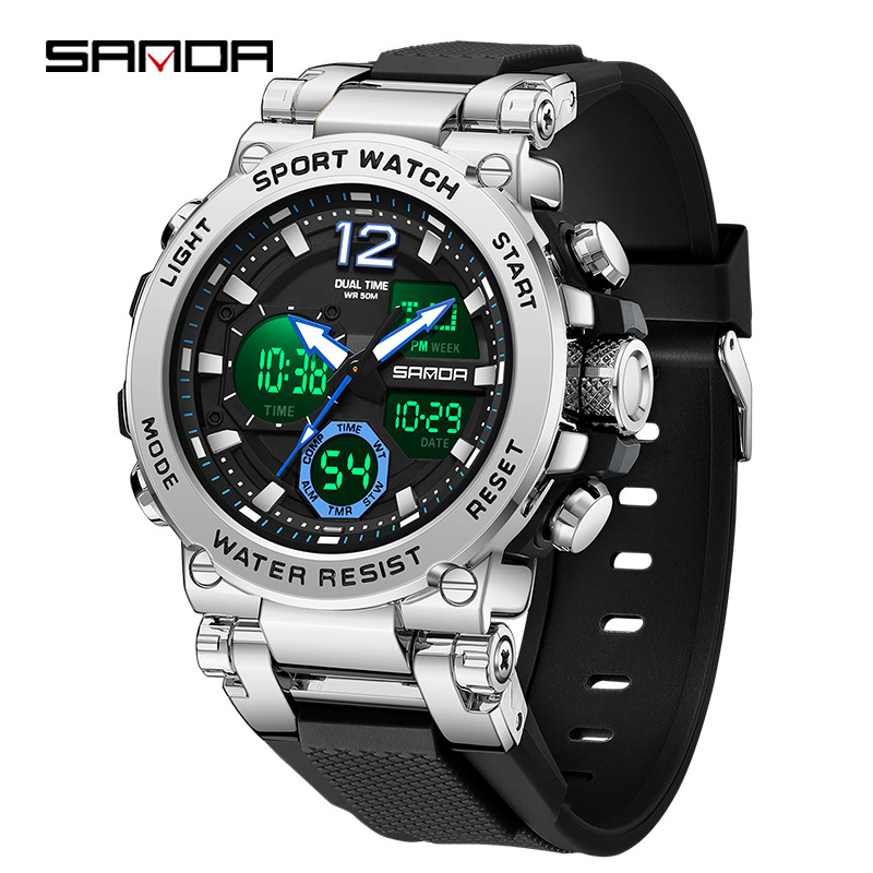SANDA reloj electrónico de metal con caja de moda multifuncional reloj de hombre nocturna impermeable al aire libre reloj de pulsera deportivo 6178