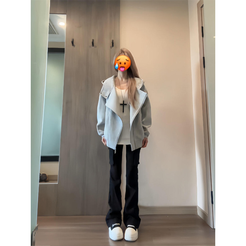 粉色不规则连帽卫衣外套女2025新款爆款秋季美式慵懒chic开衫上衣|undefined