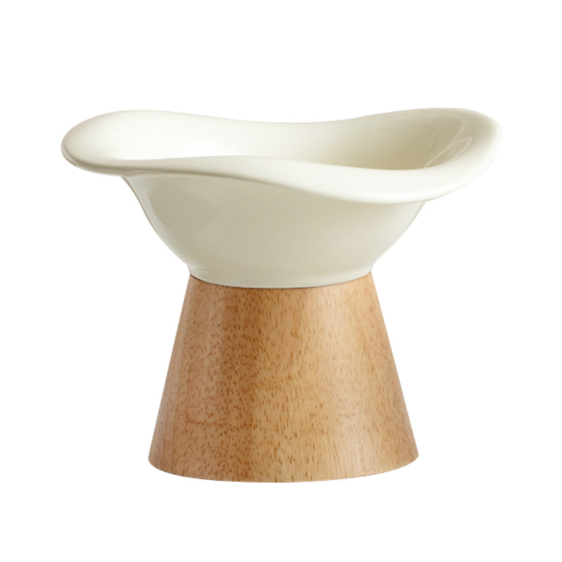 Dividir tazón de fuente del gato de cerámica Pet Bowl alto pie boca oblicua protección del cuello anti-golpe tazón de fuente de comida para gatos tazón de fuente de perro al por mayor
