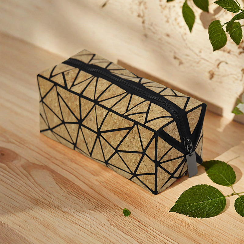 Waterproof Cosmetic Bag Pencil Case Clutch Eco-friendly Natural Bark Cork Cosmetic Bag Storage Handbag with Rhomboid