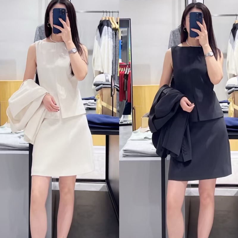 Nanyou Factory Wholesale Th New Model Triacetate Blend Boat Neck Sleeveless Faux Two-Piece Elegant Simple Dress for a Youthful Look