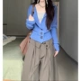 新款翻领长袖修身针织衫
