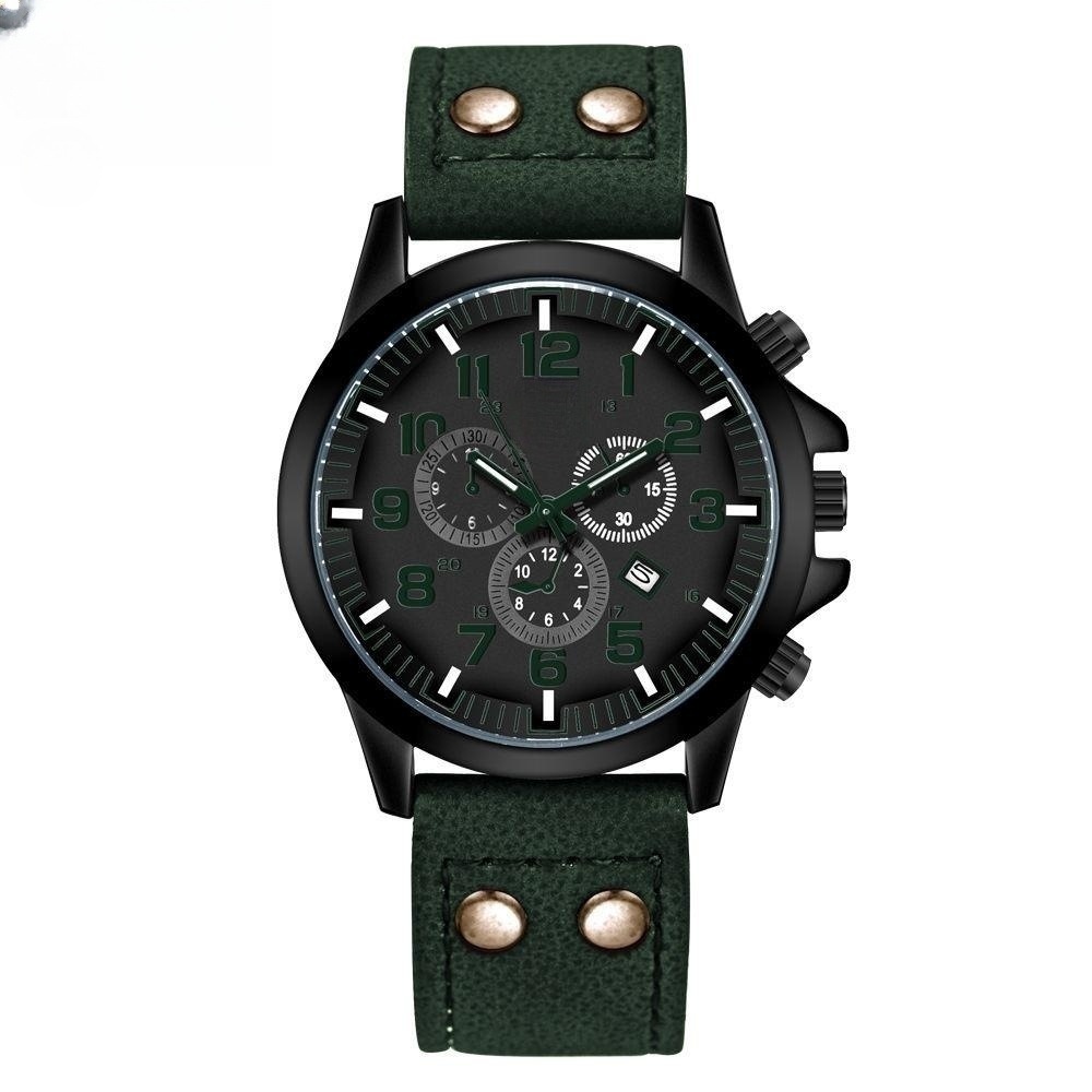 Casual men's quartz watch  Three-Eye fashion calendar watch double nail PU men's watch_voghion.com