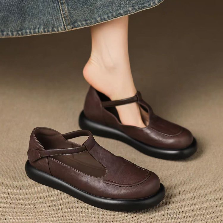 Retro no se cansa pies planos temperamento zapatos de una sola mujer 2026 verano nuevos zapatos de cuero con suela gruesa zapatos casuales versátiles Lefour zapatos