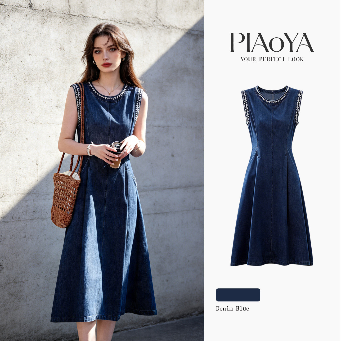 Retro summer denim dress sleevless