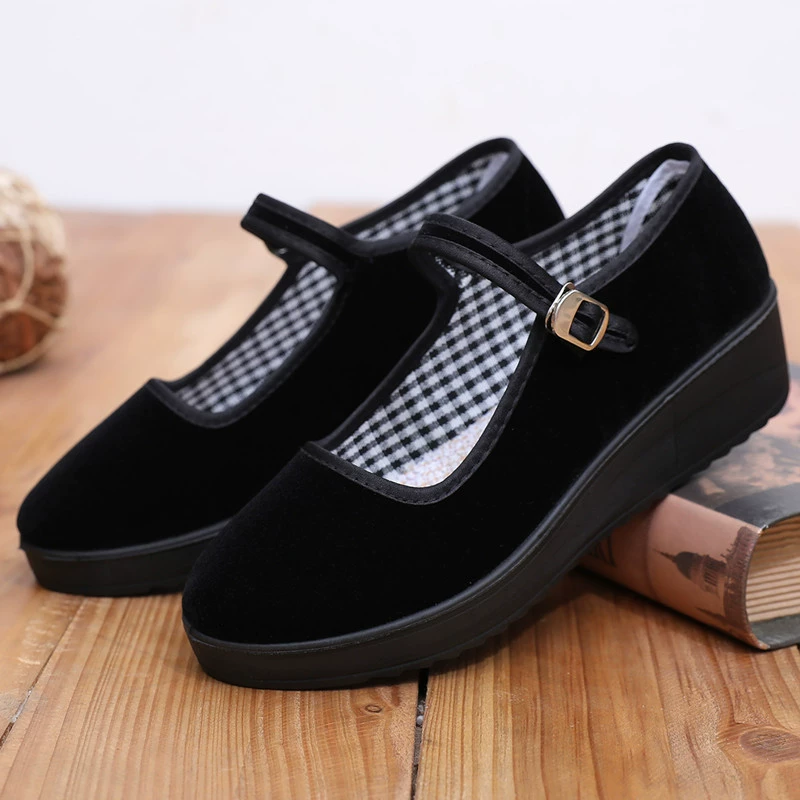 Женские тканевые туфли в стиле старого Пекина, черные туфли для работы в отеле, офисные туфли, бархатные женские туфли, оптом, низкие, без застежек.