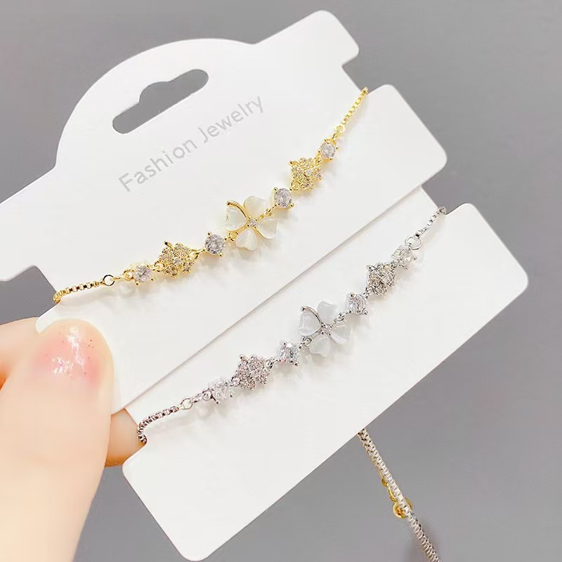 New Four-Leaf Clover Cat's Eye Pull-Out Bracelet for Women Micro-Encrusted Zircon Adjustable Bracelet Korean Style Personalized Manufacturer Wholesale