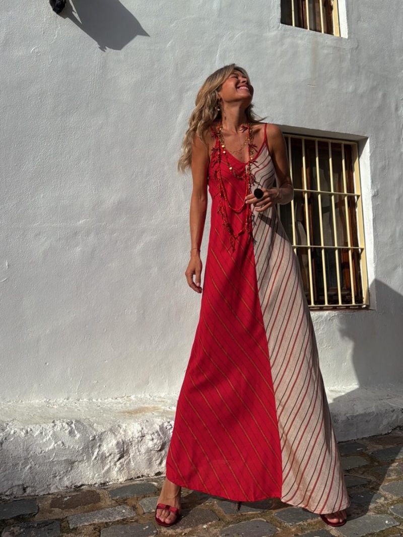 Dress Internet Celebrity Same Color Matching Printed V neck Cami Dress