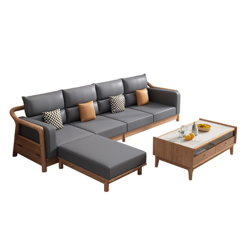 Nordic sofa ash wood living room straight sofa technology cloth simple modern small apartment solid wood corner sofa